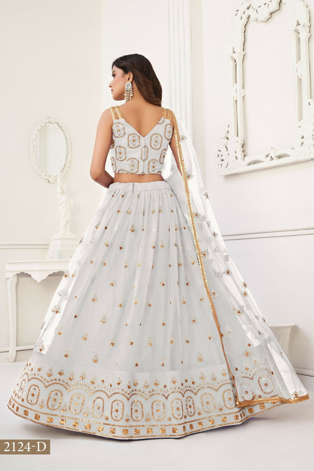 Eilara White Net Sequin Work Lehenga