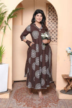 Miravan Womens Brown Animal Printed Anarkali Kurta With Dupatta Set - Distacart