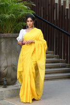 Beatitude Yellow Cotton Ghicha Pallu Saree