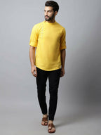 Even Apparels Yellow Color Pure Cotton Men's Kurta With Side Placket (MMS759) - Distacart