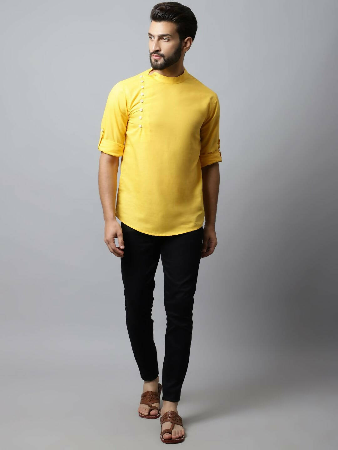 Even Apparels Yellow Color Pure Cotton Men's Kurta With Side Placket (MMS759) - Distacart