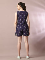 Myshka Women's Blue Printed Round Neck Party Top With Shorts Co-ord set
