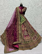 Jyoti Fashion Women's Purple Velvet Fancy Patch, Multi Thread Embroidered, Zircon Diamond, Sequins Work Wedding Lehenga Choli