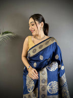 Joban Fashion Navy Blue Paisley Soft Silk Banarasi Saree - Distacart