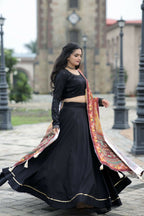 Vastranavya Navaratri Collection Gotta Patti Work & Blouse With Real Mirror Work Lehenga Choli - Black
