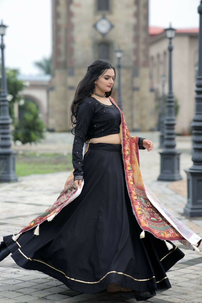 Vastranavya Navaratri Collection Gotta Patti Work & Blouse With Real Mirror Work Lehenga Choli - Black