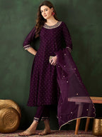 Sangria Floral Embroidered Kurta with Trouser & Dupatta