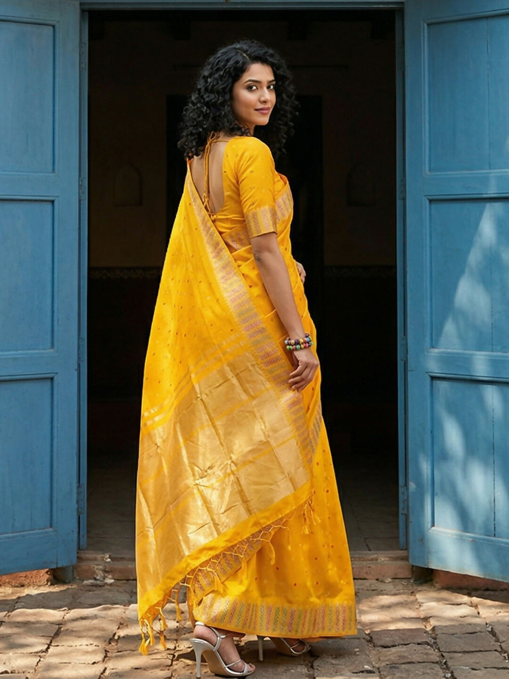 Shree Shyam Fashion Yellow Silk Blend Saree - Distacart