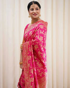 DEIANA'S Beautiful Designer Golden zari Soft Lichi Silk Saree - Pink