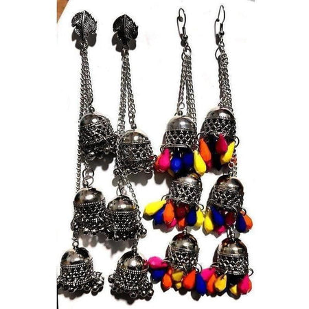 MS Fashion India Oxidised Silver Kashmiri Triple Latkan Jhumki Earrings