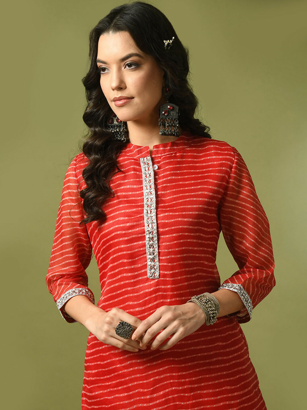 Myshka Women's Red Printed Cotton Blend Straight Party Kurta Set