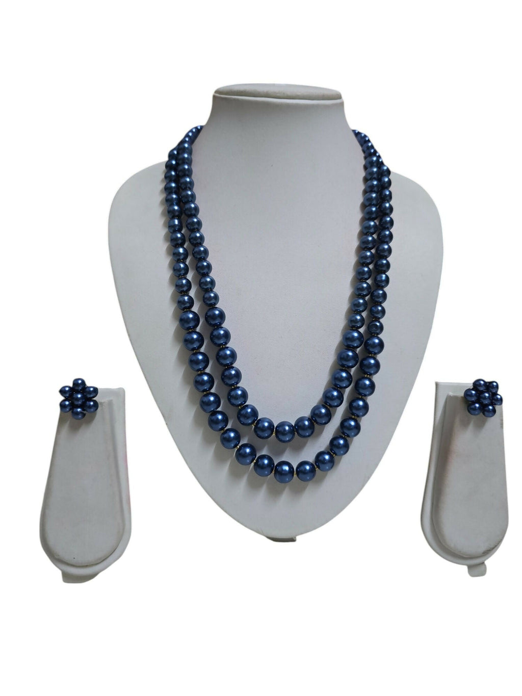 Inhanns Everyday Workwear Pearl Set (Double Layered Pearls) - Teelblue