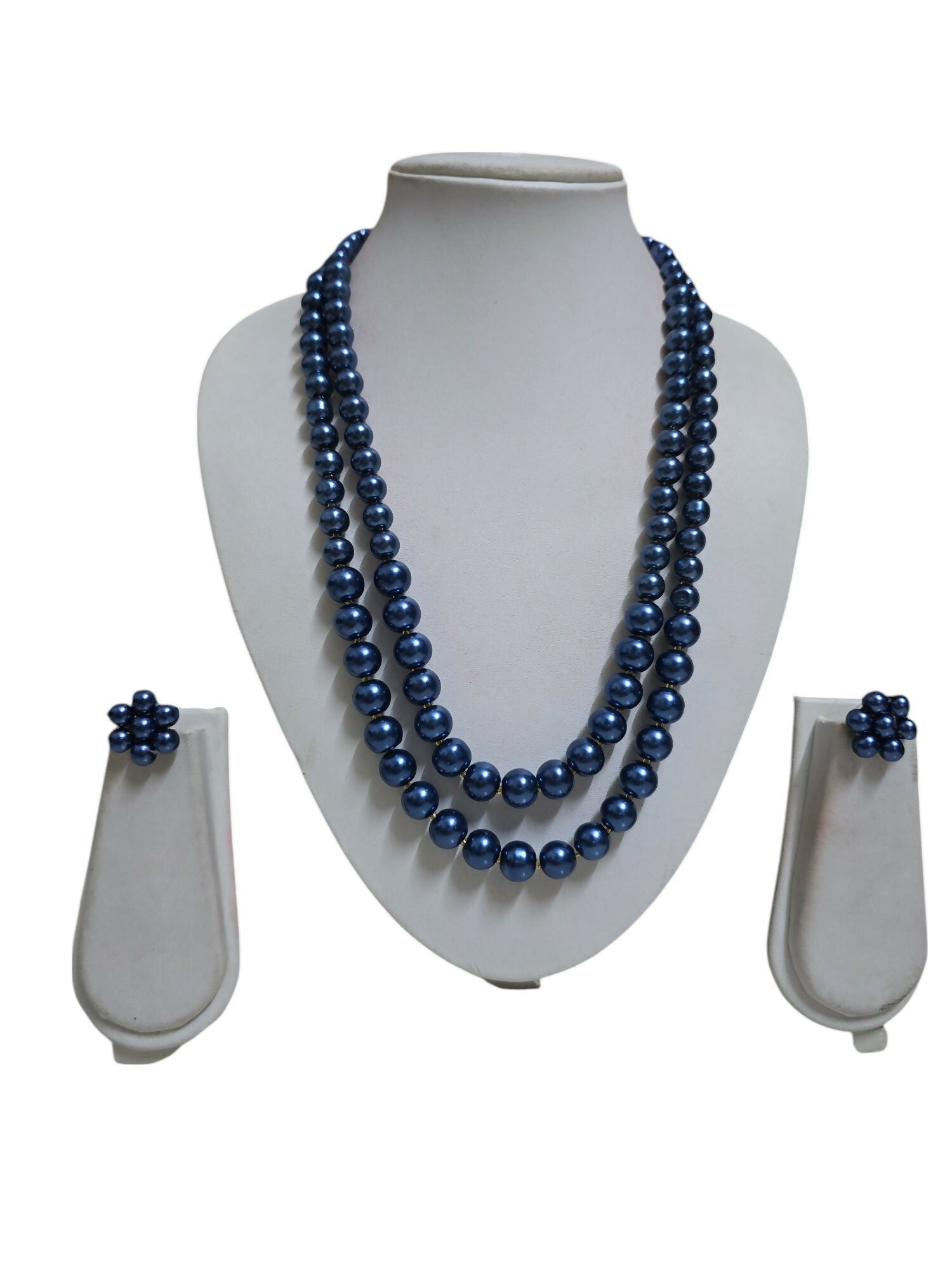 Inhanns Everyday Workwear Pearl Set (Double Layered Pearls) - Teelblue