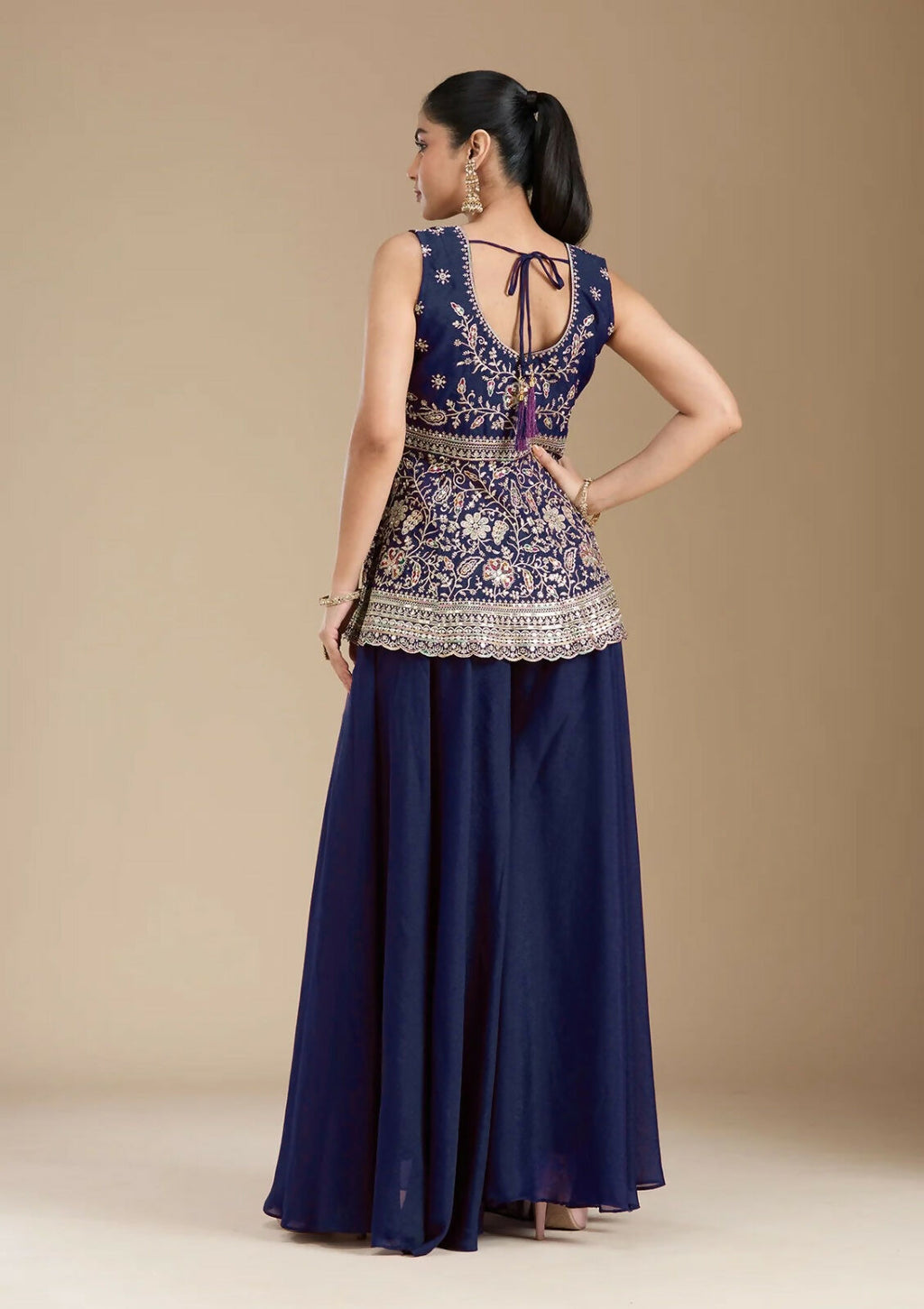 Teeya Creation Blue Color Star Georgette Party Wear Designer Peplum Sharara Set