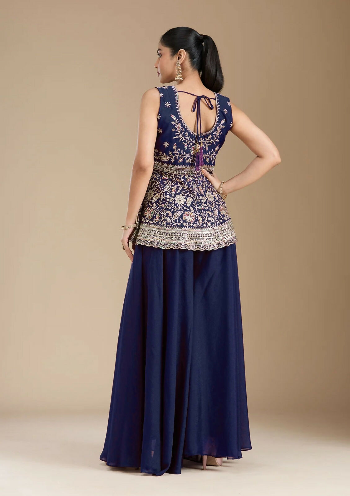 Teeya Creation Blue Color Star Georgette Party Wear Designer Peplum Sharara Set