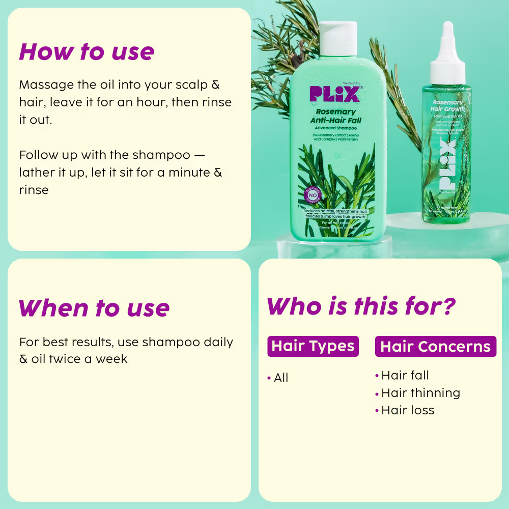 PLIX The Plant Fix Rosemary Hair Growth Advanced Hair Oil & Anti Hairfall Advance Shampoo - Distacart