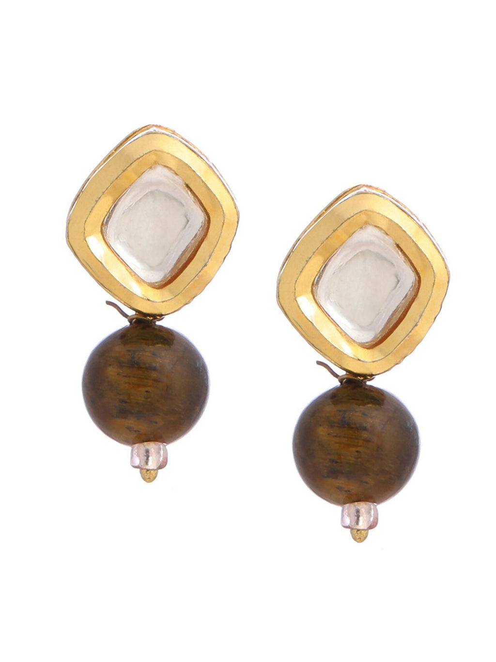Ruby Raang Brown Tiger Eye Stone Kundan Studs - Distacart