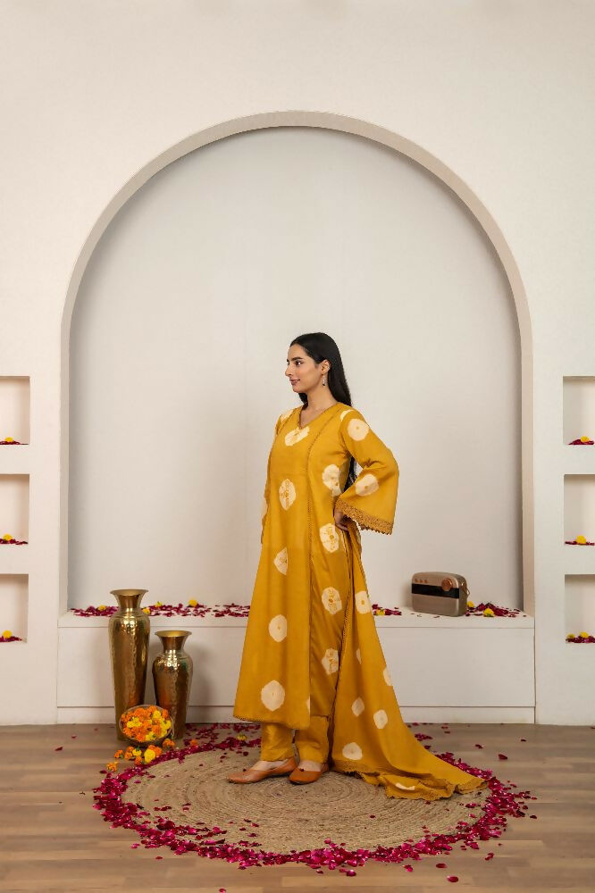Joban Fashion Mustard Yellow Tie & Dye Cotton Suit Set - Distacart