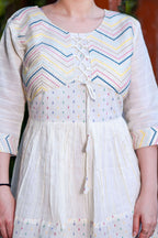Aayaa Designer Multi Thread Hand Work Khadi Cotton One Piece Dress - Off White