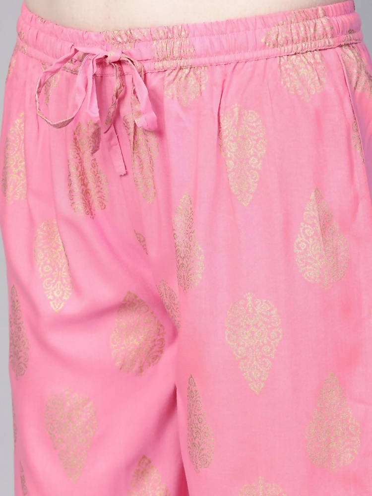 Yufta Women Pink & Golden Printed Kurta with Palazzo