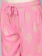 Yufta Women Pink & Golden Printed Kurta with Palazzo