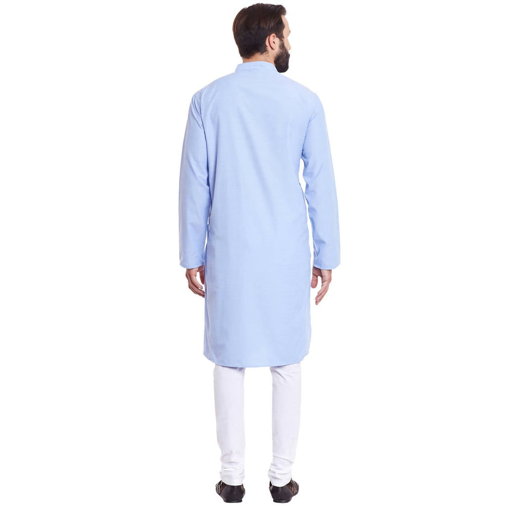 Even Apparels Blue Color Pure Cotton Men's Kurta With Band Collar - Distacart