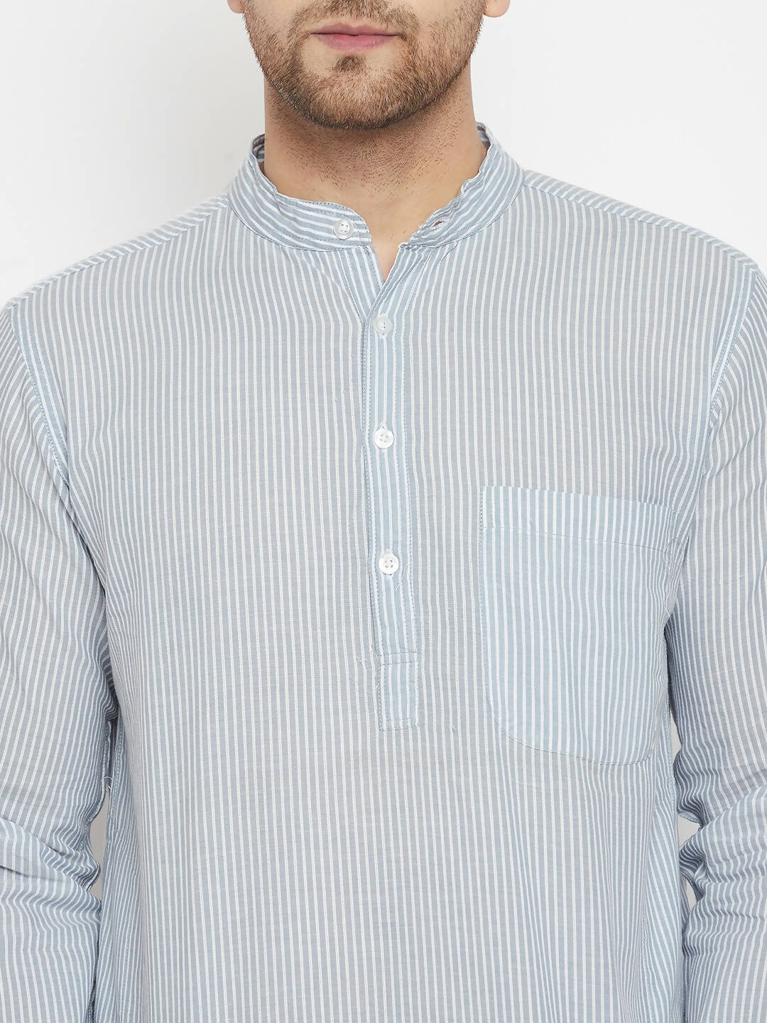 Even Apparels Grey Pure Cotton Men's Long Kurta With Band Collar - Distacart