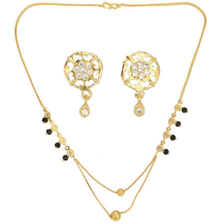 AanyaCentric Gold-Polished Short Mangalsutra Set with Earrings
