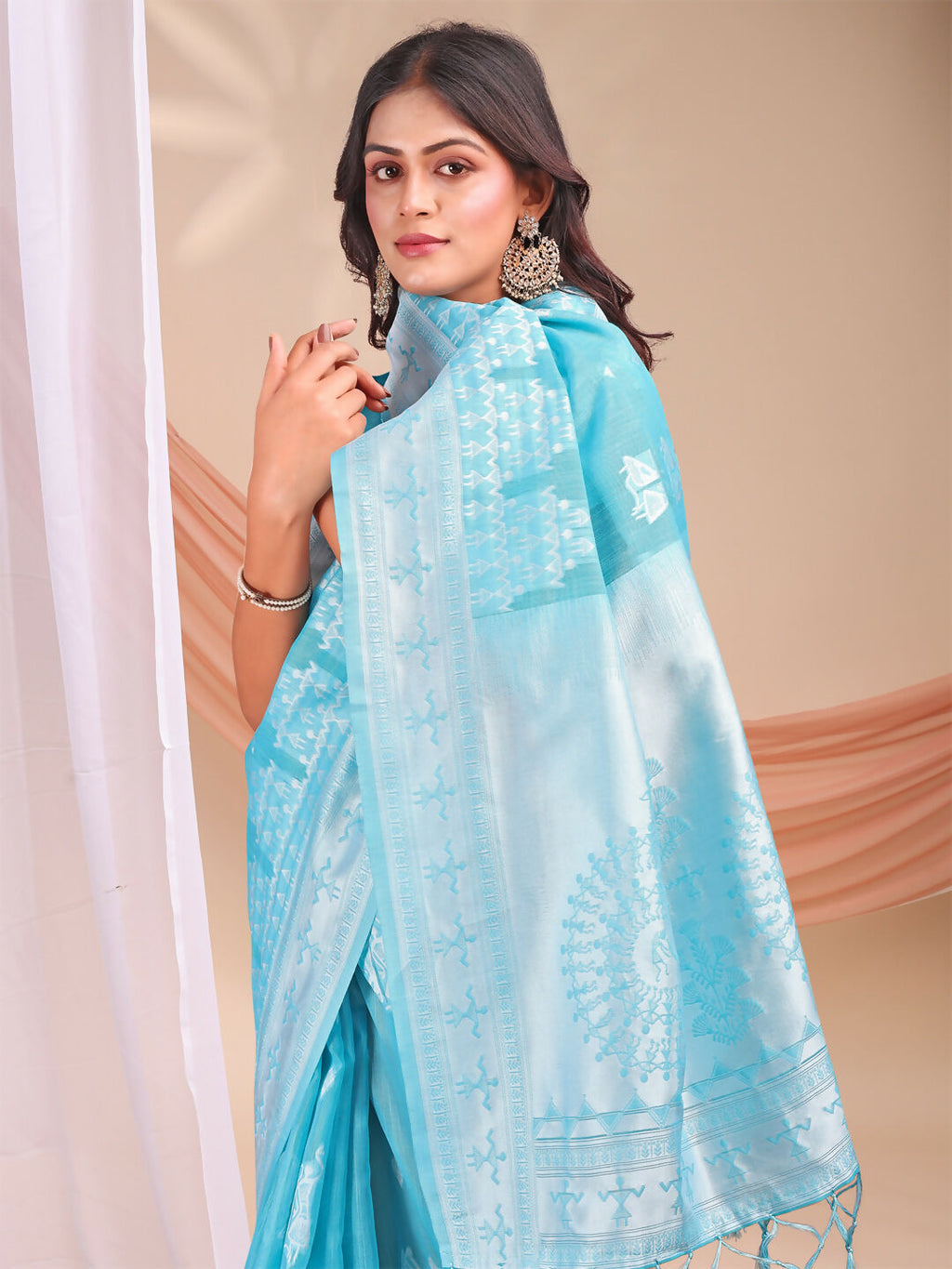 Shree Shyam Fashion Varnika Sky Blue Linen Cotton Saree