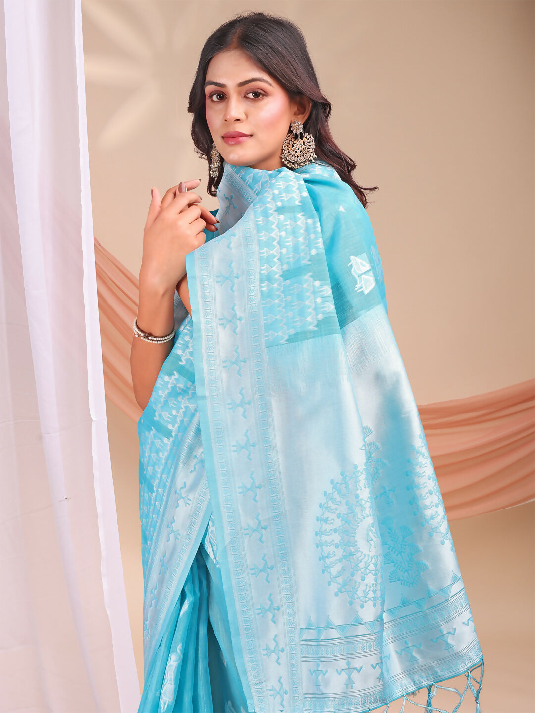 Shree Shyam Fashion Varnika Sky Blue Linen Cotton Saree