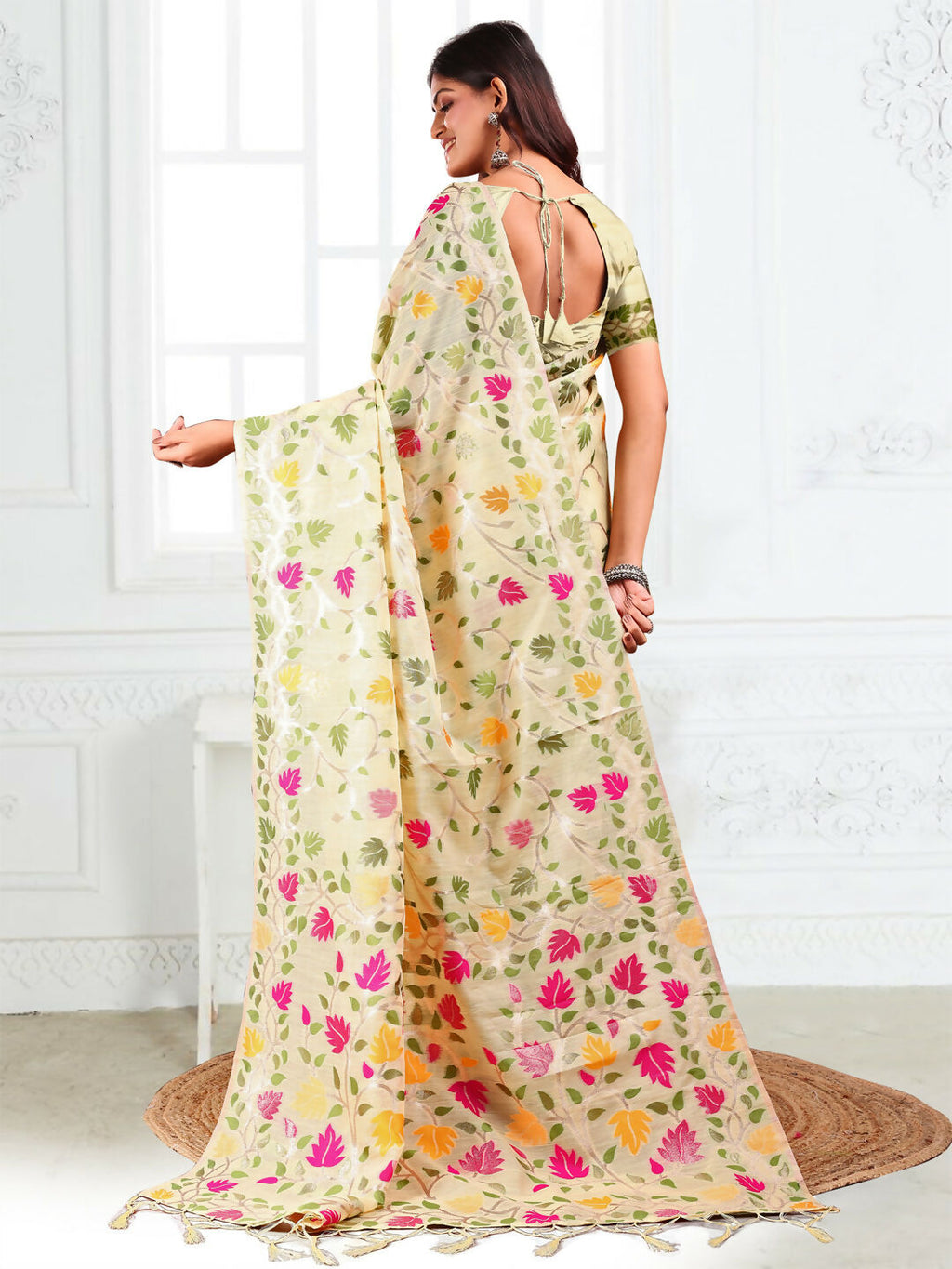 Shree Shyam Fashion Linen Cotton Off White Saree - Distacart
