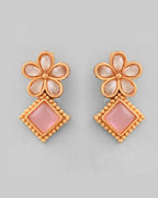 VOJ Gold Tone Kundan And Pink Stone Studded Jewellery Set