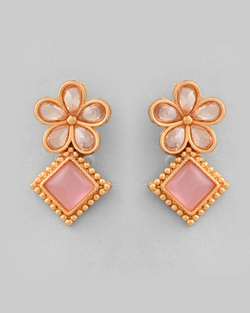 VOJ Gold Tone Kundan And Pink Stone Studded Jewellery Set
