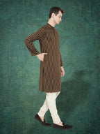 Even Apparels Men's Striped Brown and Black Kurta