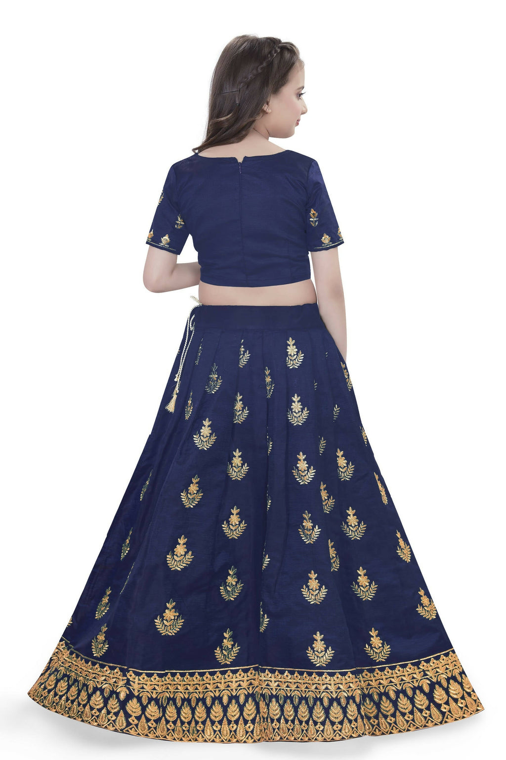 Dwiden Navy Blue Kamal Tafetta Sattin Semi-Stitched Girl's Lehenga Cholin Kamal Tafetta Sattin Semi-Stitched Girl's Lehenga Choli