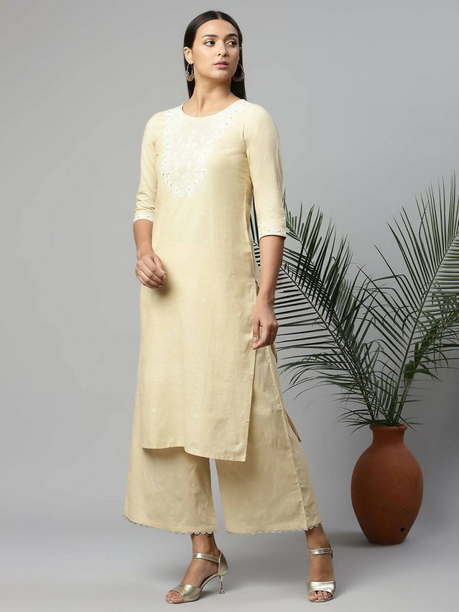 Ahalyaa Womens Chiku Pure Cotton Printed Kurta Palazzo Set - Distacart
