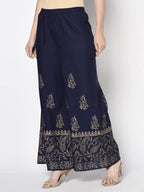 Aniyah Rayon Navy Blue Color Block Print Flared Slip-On Palazzo (AN-211K)