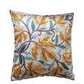 The Decor Nook Hand Embroidered Crewel Cushion Covers in Mustard & Chinar Leaf Motif with Off White Base
