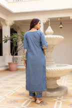 Teeya Creation Blue Color Cotton Denim Party Wear Real Mirror Work kurti - Distacart
