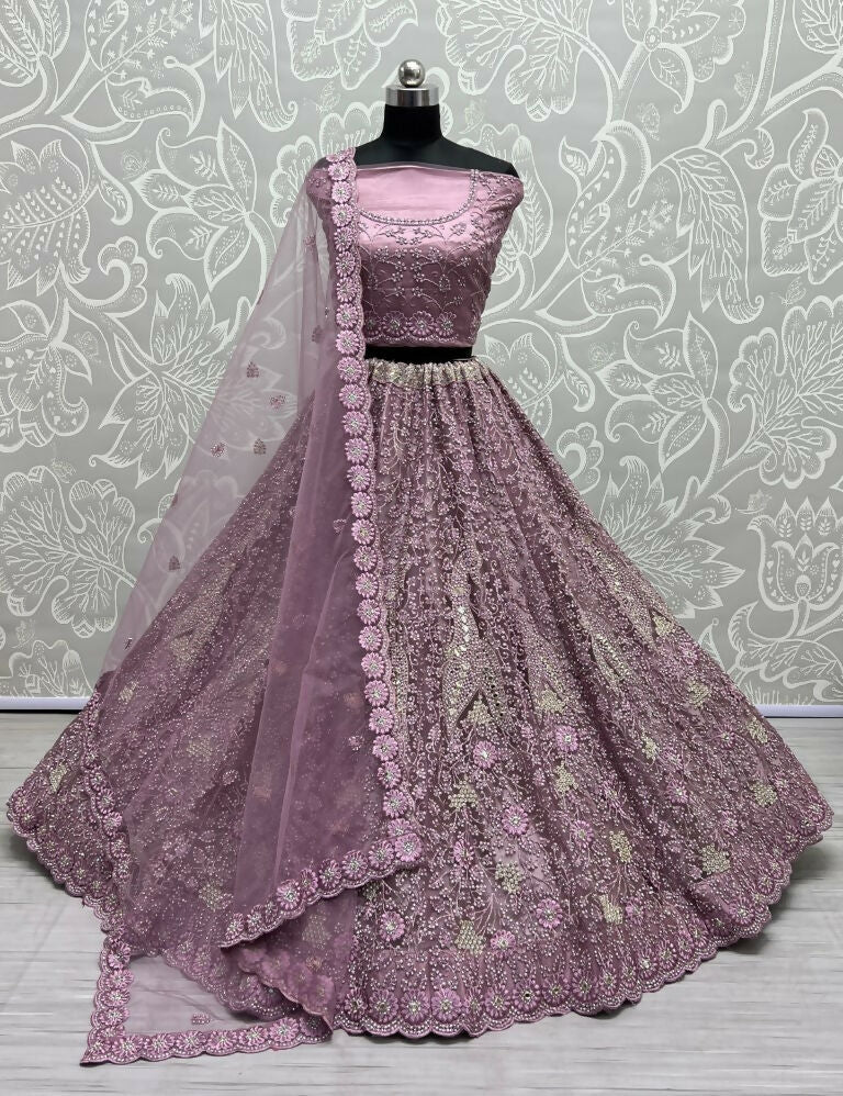 Jyoti Fashion Women's Pyazi Bridal Net Fancy Dori, Multi Thread, Hand Mirror and Diamond Work Wedding Lehenga Choli