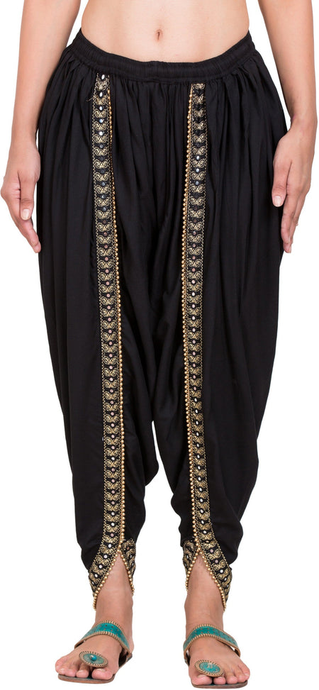 PAVONINE Black Color Embellished Beetel Rayon Fabric Patiala For Women & Girls