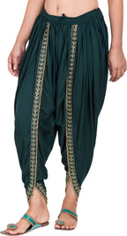 PAVONINE Bottle Green Color Embellished Beetel Rayon Fabric Patiala For Women & Girls - Distacart