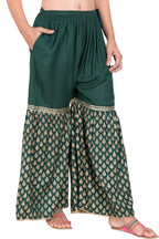 PAVONINE Bottle Green Color 3-Panels Sequence Printed Flared Sharara For Women & Girls - Distacart