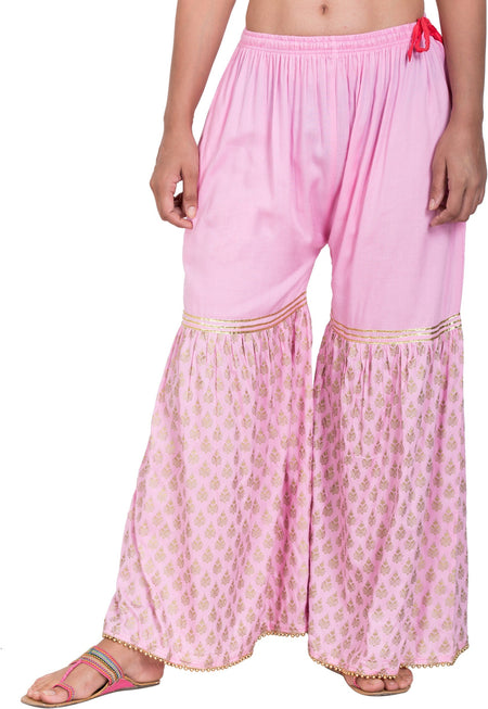 PAVONINE Pink Color 3-Panels Sequence Printed Flared Sharara For Women & Girls
