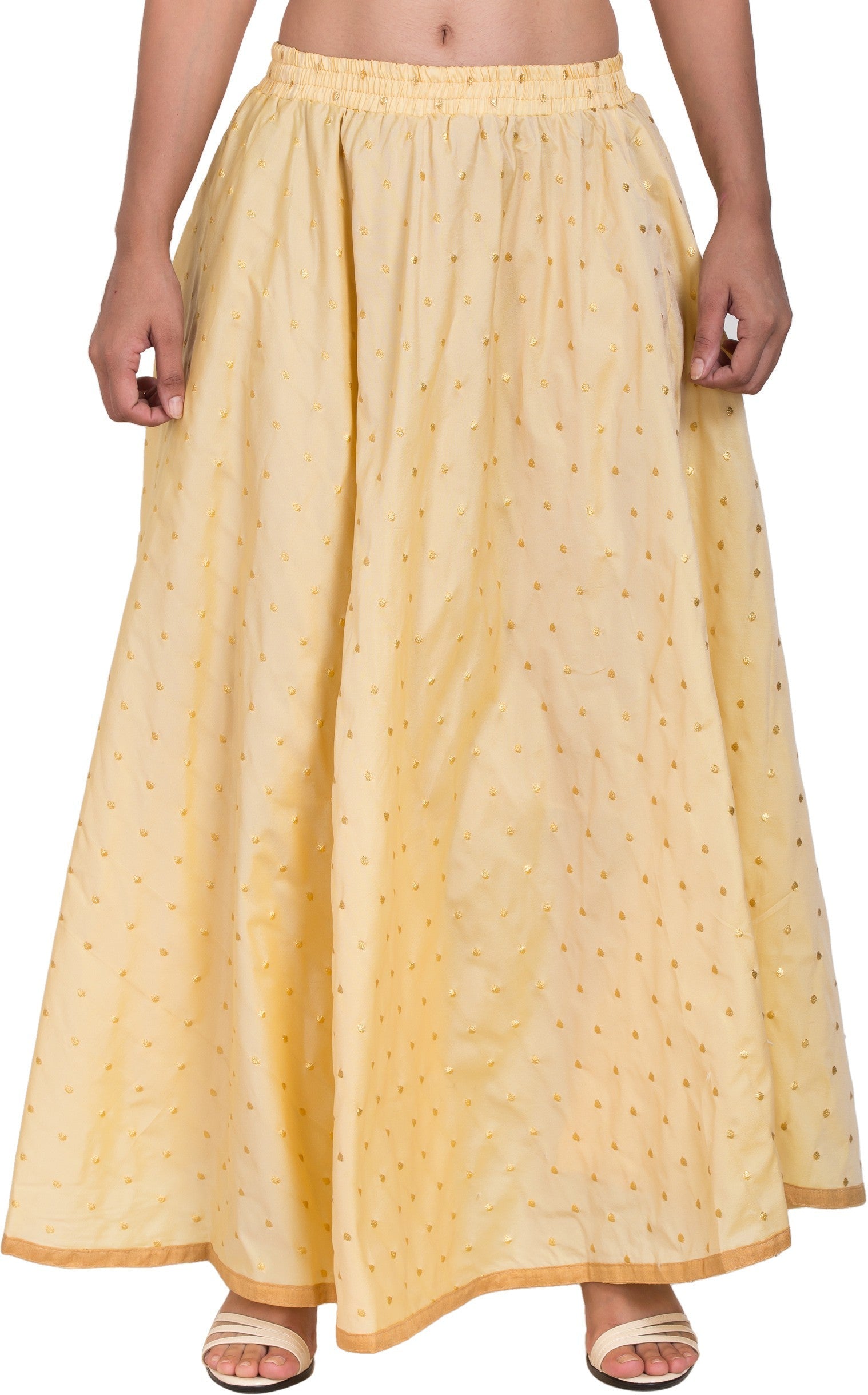 PAVONINE Beige Color Golden Zari Work Satan Fabric Maxi Skirt For Women - Distacart