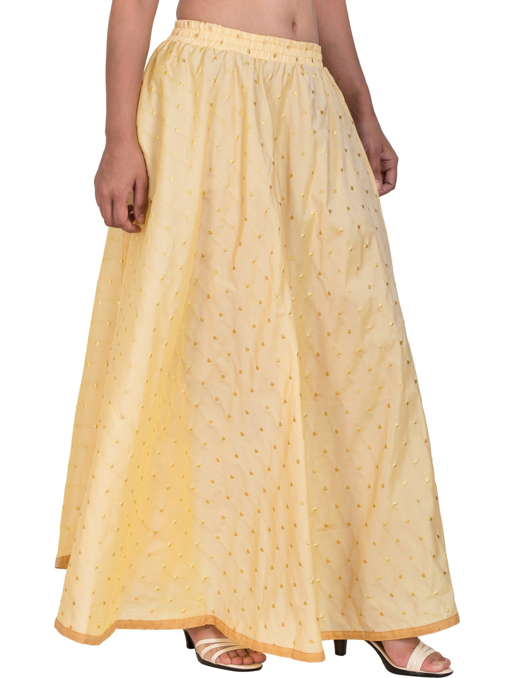PAVONINE Beige Color Golden Zari Work Satan Fabric Maxi Skirt For Women - Distacart