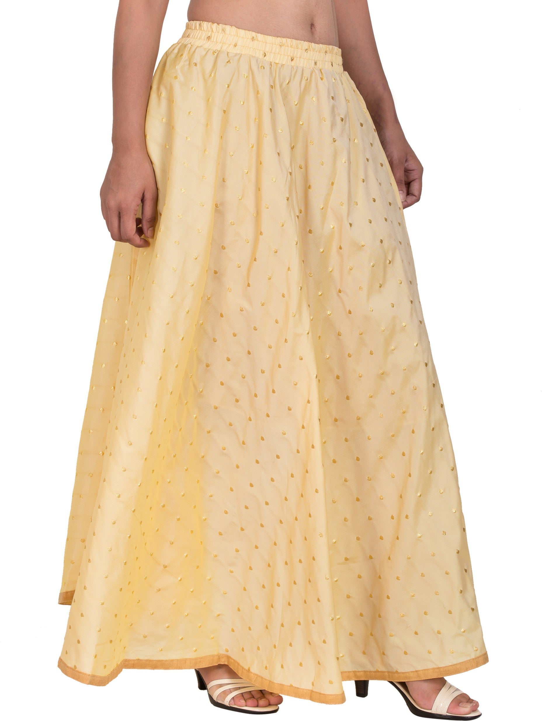 PAVONINE Beige Color Golden Zari Work Satan Fabric Maxi Skirt For Women - Distacart