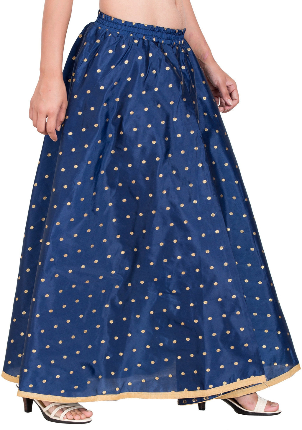 PAVONINE Navy Blue Color Golden Zari Work Satan Fabric Maxi Skirt For Women - Distacart