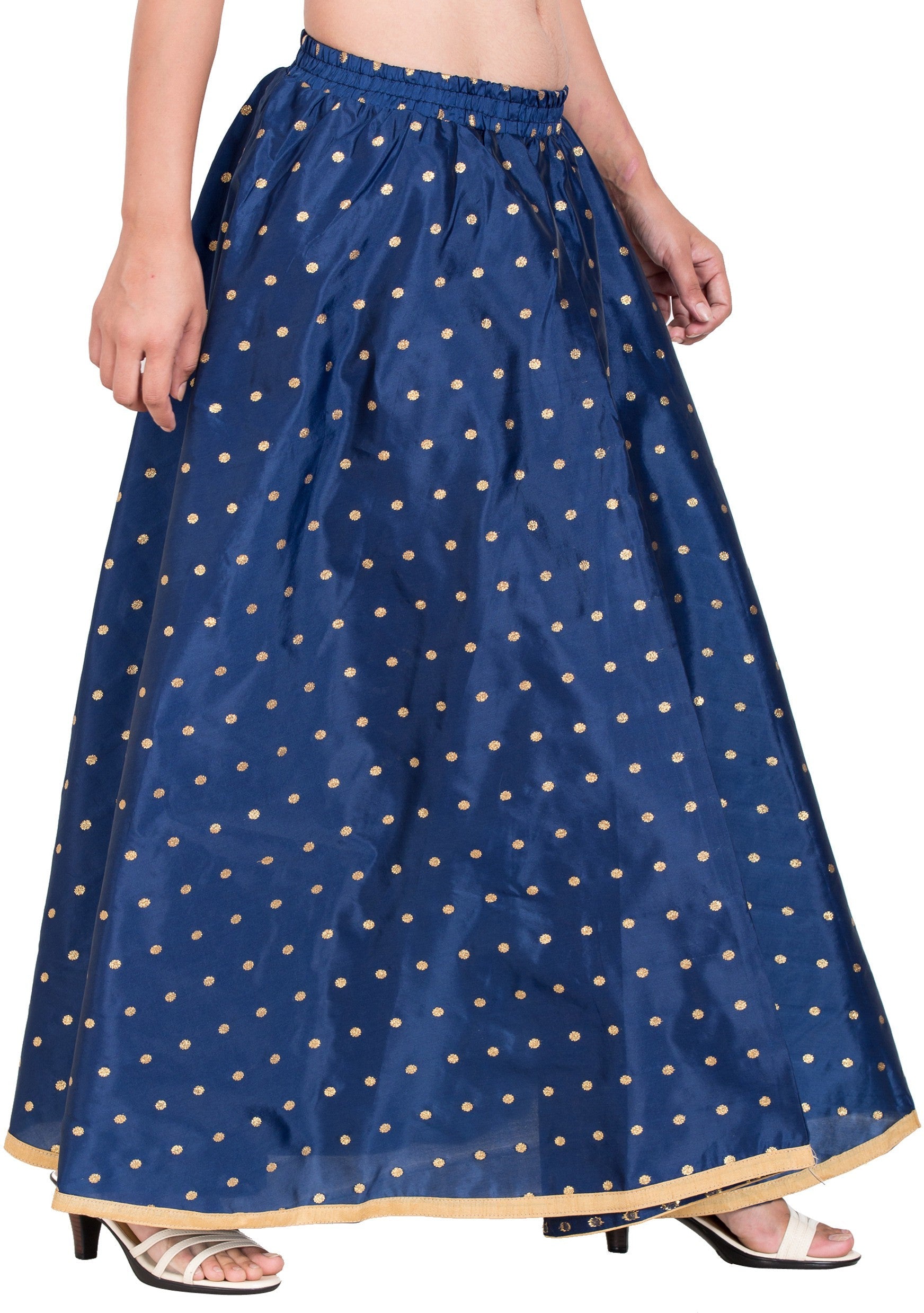 PAVONINE Navy Blue Color Golden Zari Work Satan Fabric Maxi Skirt For Women - Distacart