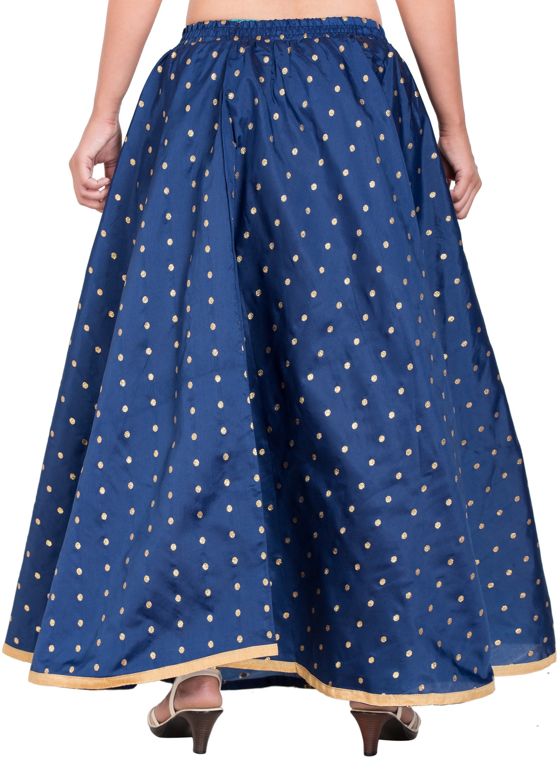 PAVONINE Navy Blue Color Golden Zari Work Satan Fabric Maxi Skirt For Women - Distacart
